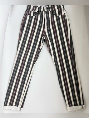 FRAME Le Sylvie Slender Straight Jeans Sz 25 Black White Stripe USA